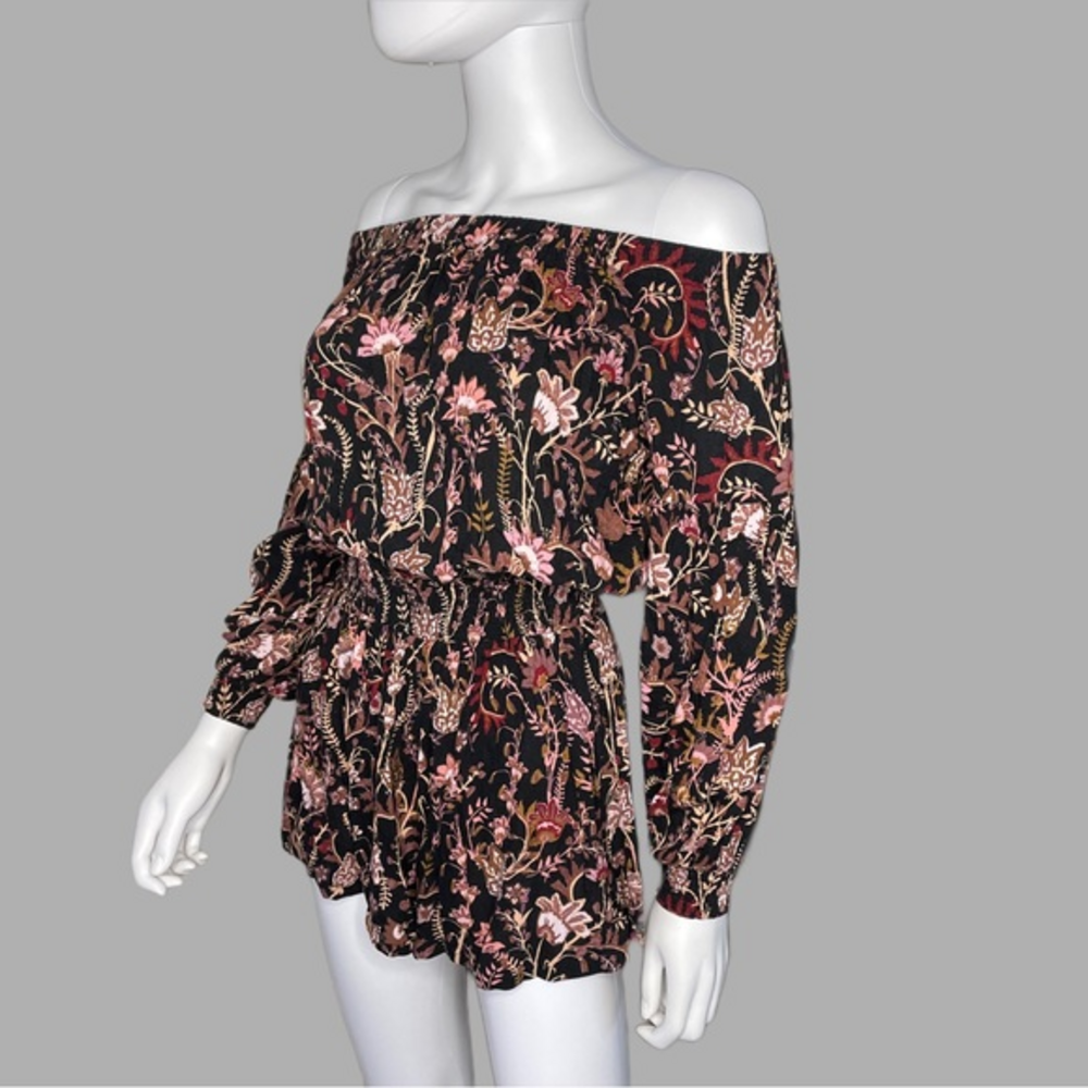 Free People Off The Shoulder‎ Long Sleeve Floral and Paisley Print Romper